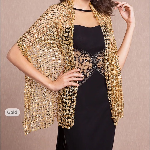 NWT GOLD sequined evening wrap / shawl. One size.  Stunning! - Picture 2 of 7